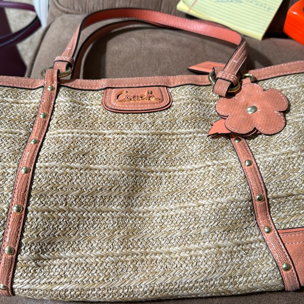 Coach Tan and Peach Tote Bag